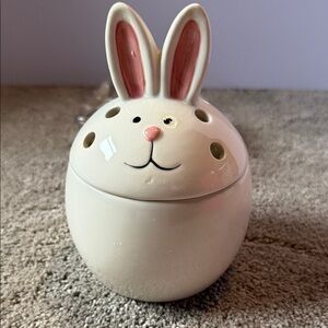 Pink Zebra Ceramic Bunny Candle Holder - White and Pink